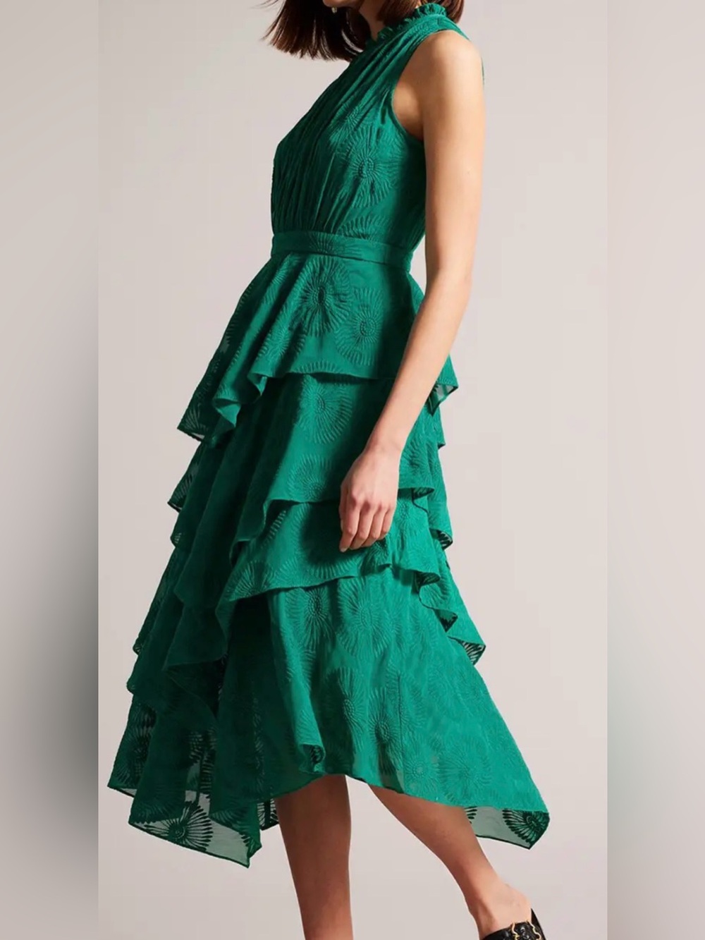 Ted Baker Floryah Tiered Embroidered Dress Embroidered Midi Dress in Green Like
